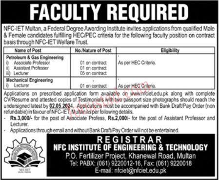 NFC Institute of Engineering Technology Jobs